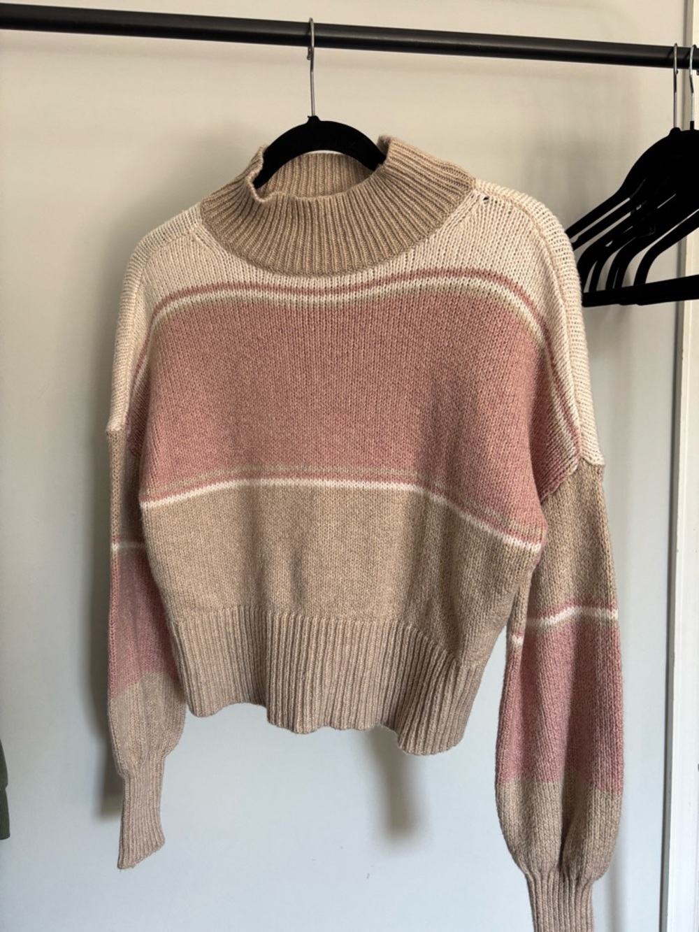 American Eagle Outfitters Striped Mock Neck Sweater in Pink and Tan